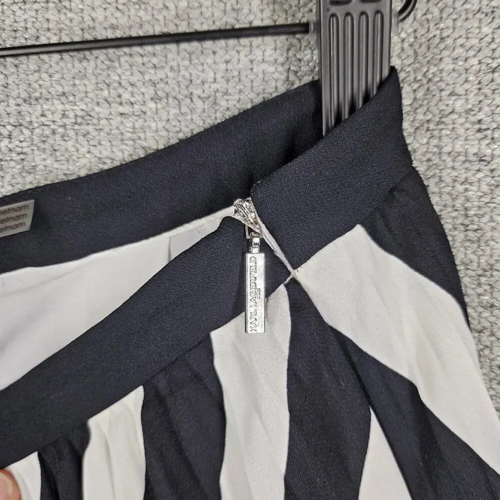 KARL LAGERFELD PARIS WOMEN'S STRIPED WHITE / BLACK PLEATED MIDI SKIRT SIZE 10